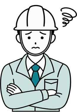 頭に手をあてて汗をかいている現場担当者のイラスト